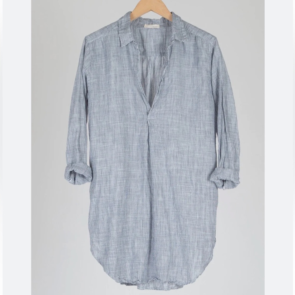 CP Shades Blue White Straiped Tunic Button Down - Picture 2 of 6